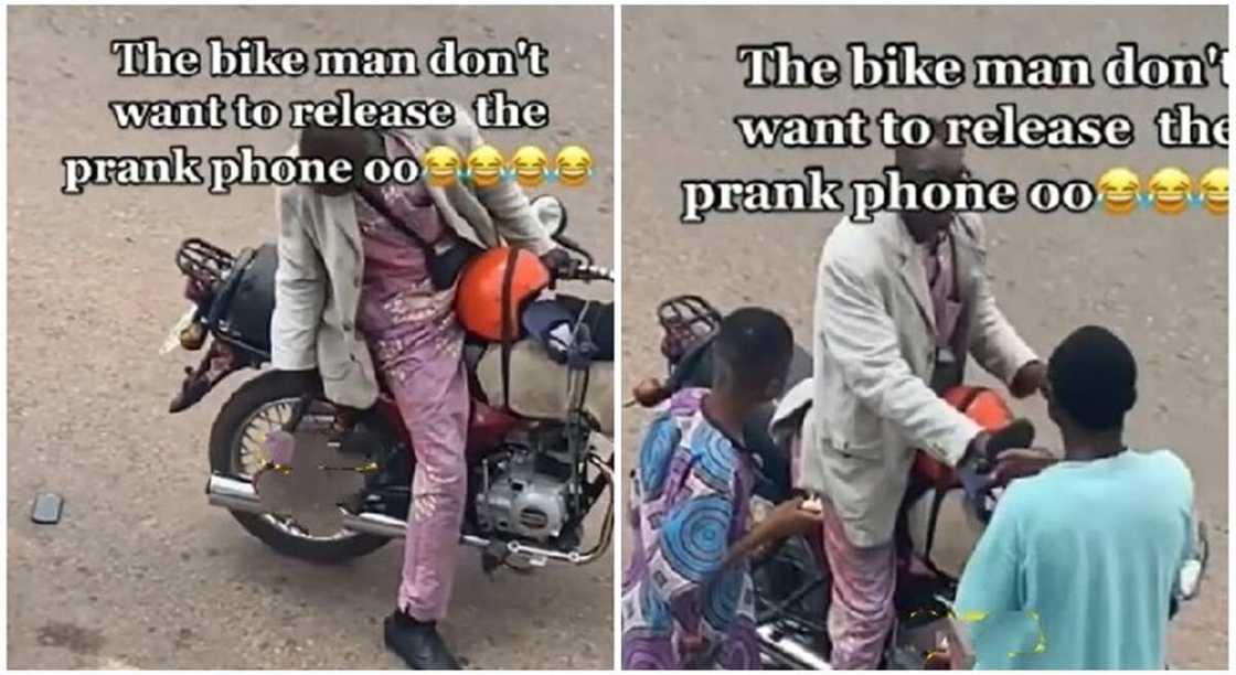 Okada man picks prank phone, refuses to release it. Okada man picks prank phone, refuses to release it.