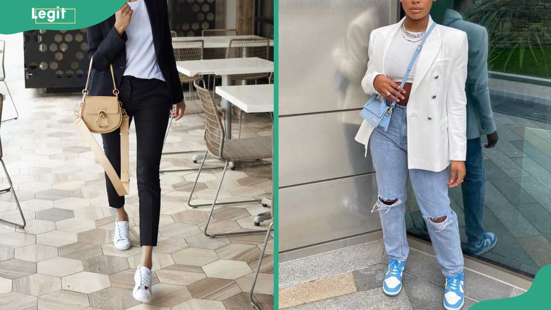 Blazer with jeans and sneakers for ladies