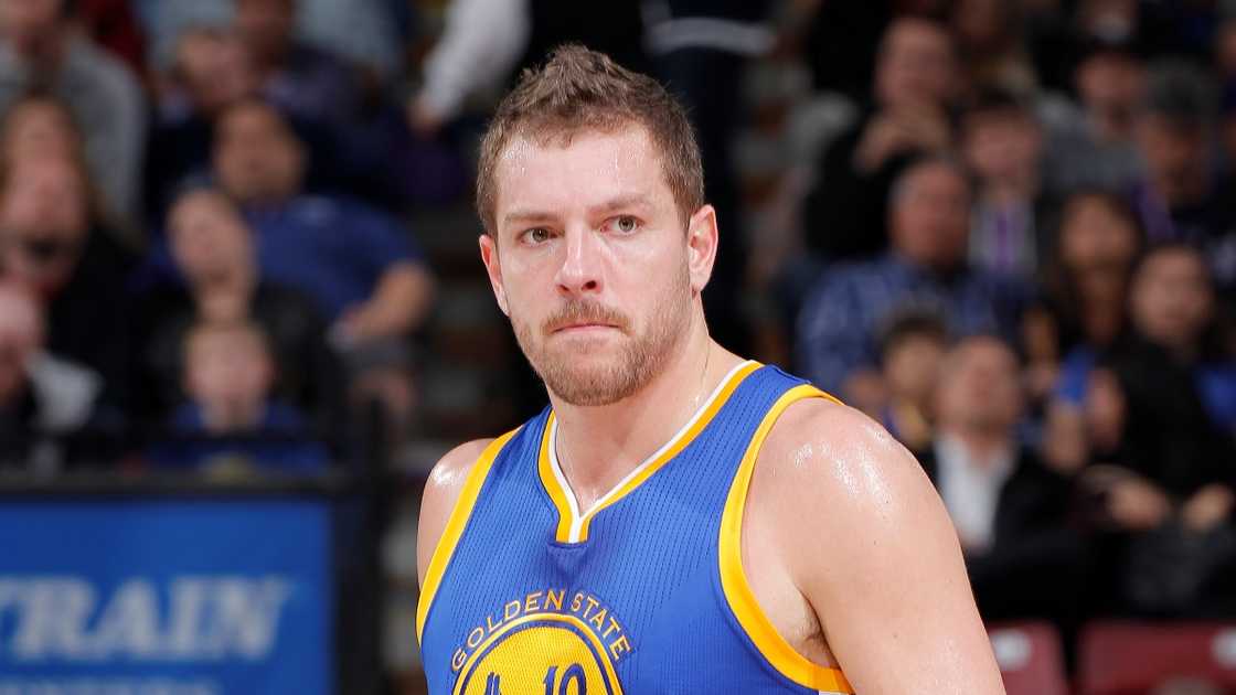 David Lee of the Golden State Warriors looks on during the game.