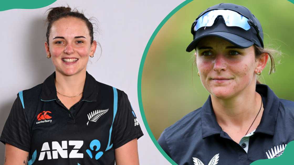 Amelia Kerr at Great Barrier Reef Arena in Mackay, Australia (L). Amelia Kerr at Basin Reserve in Wellington, New Zealand (R).