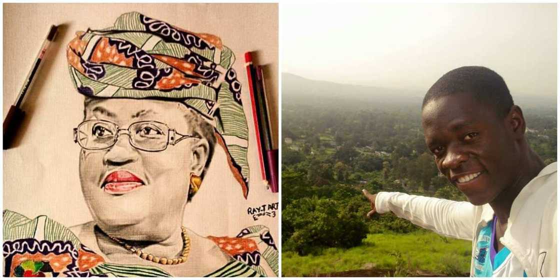 Young Nigerian man makes 11-day charcoal painting of Okonjo Iweala, says he hopes to meet her someday Young Nigerian man makes 11-day charcoal painting of Okonjo Iweala, says he hopes to meet her someday