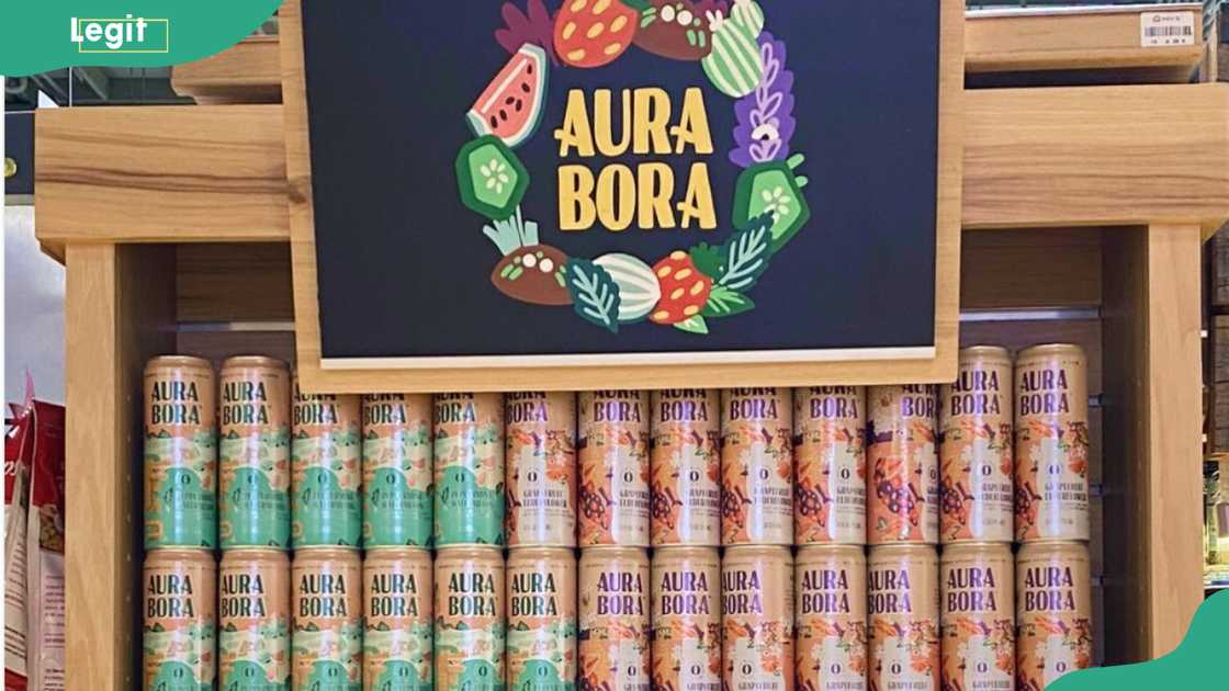 Aura Bora cans displayed at a retail shop