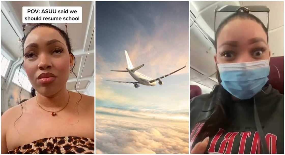 Photos of a Nigerian student as she flies into the country from London to start school after ASUU called off srike. Photos of a Nigerian student as she flies into the country from London to start school after ASUU called off srike.