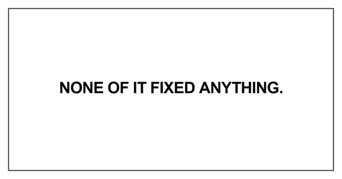 None of it fixed anything None of it fixed anything