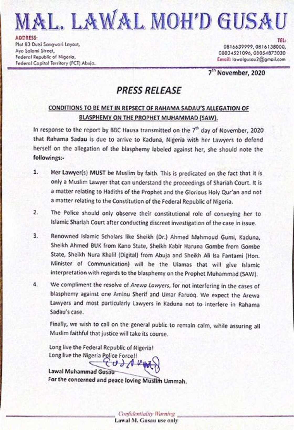 Batanci ga Annabi: An kafa sharudda 4 a kan mika Rahama Sadau gaban kotu Batanci ga Annabi: An kafa sharudda 4 a kan mika Rahama Sadau gaban kotu
