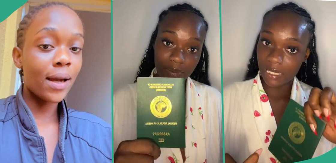 Lady showing her Nigerian international passport. Lady showing her Nigerian international passport.