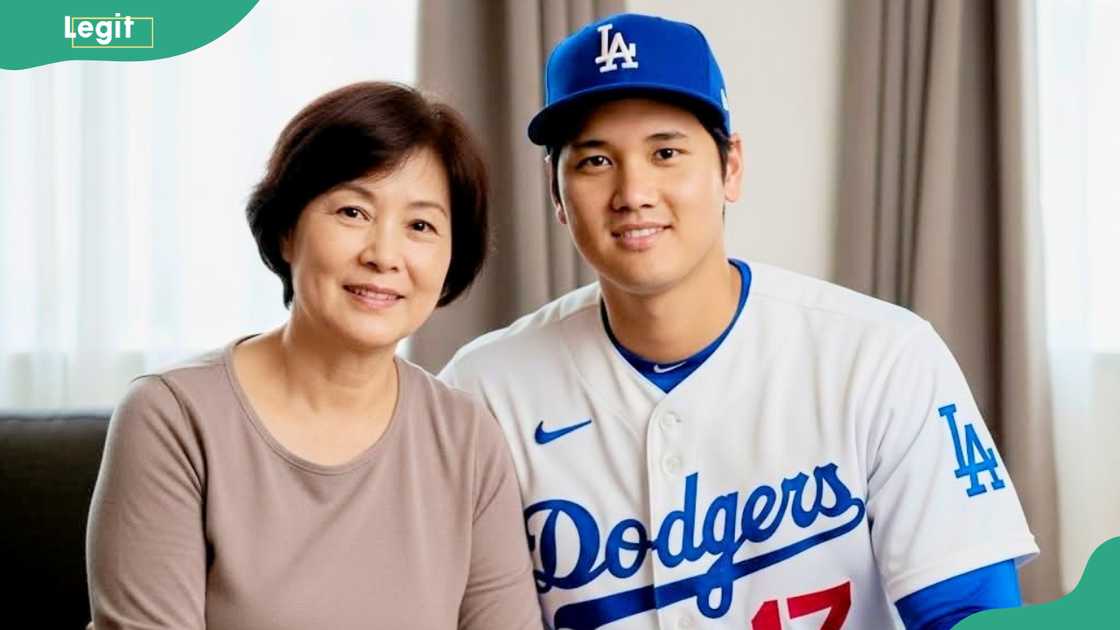 Kayoko Ohtani and Shohei posing for the camera indoors Kayoko Ohtani and Shohei posing for the camera indoors