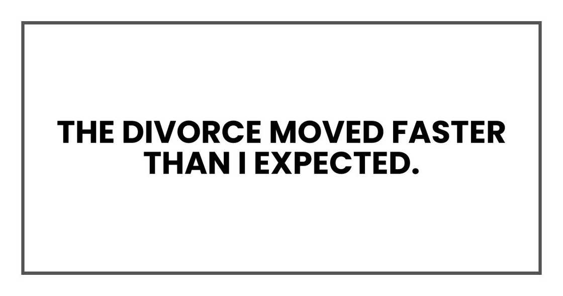 The divorce moved faster than I expected. The divorce moved faster than I expected.