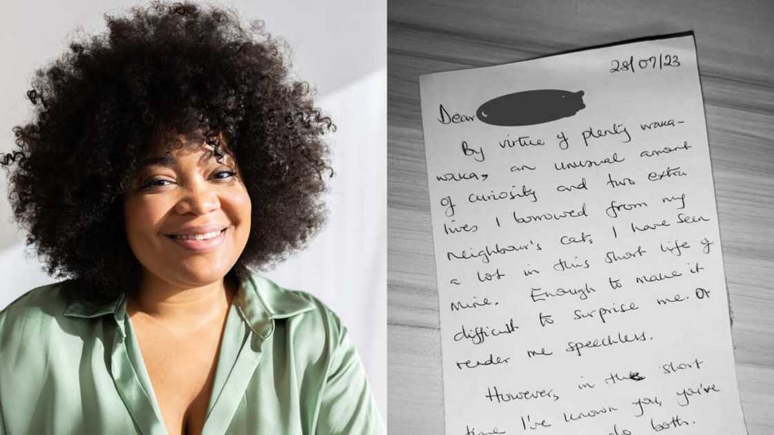 Photo of black lady and a letter Photo of black lady and a letter
