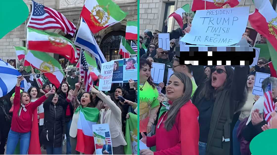 Video shows Iranians in Boston celebrating US-Israel attack on Iran, holding banners with messages to Trump, stepping on flags, sparking reactions online. Video shows Iranians in Boston celebrating US-Israel attack on Iran, holding banners with messages to Trump, stepping on flags, sparking reactions online.