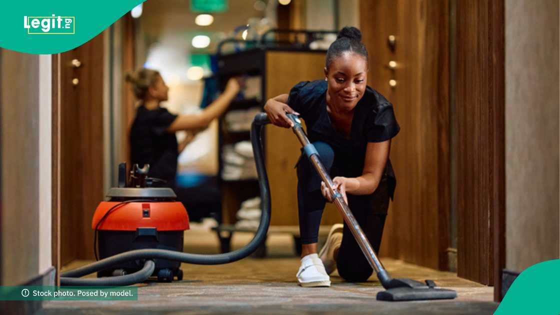 The lady said she was working in the UK as a cleaner. The lady said she was working in the UK as a cleaner.