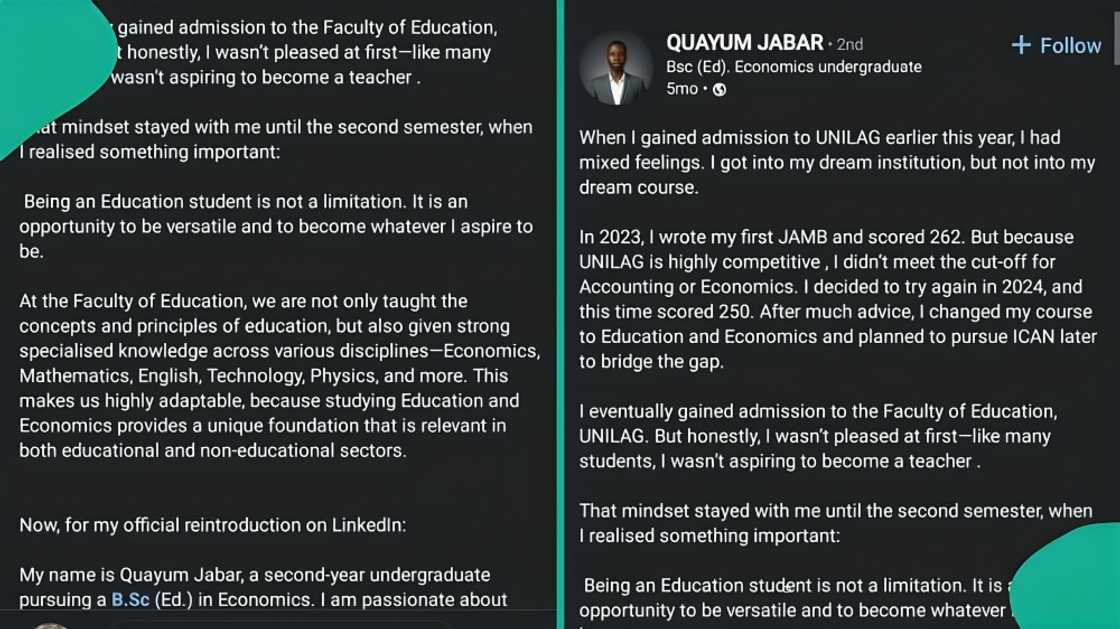 Man misses Accounting cut-off at UNILAG, shares emotional admission story Man misses Accounting cut-off at UNILAG, shares emotional admission story