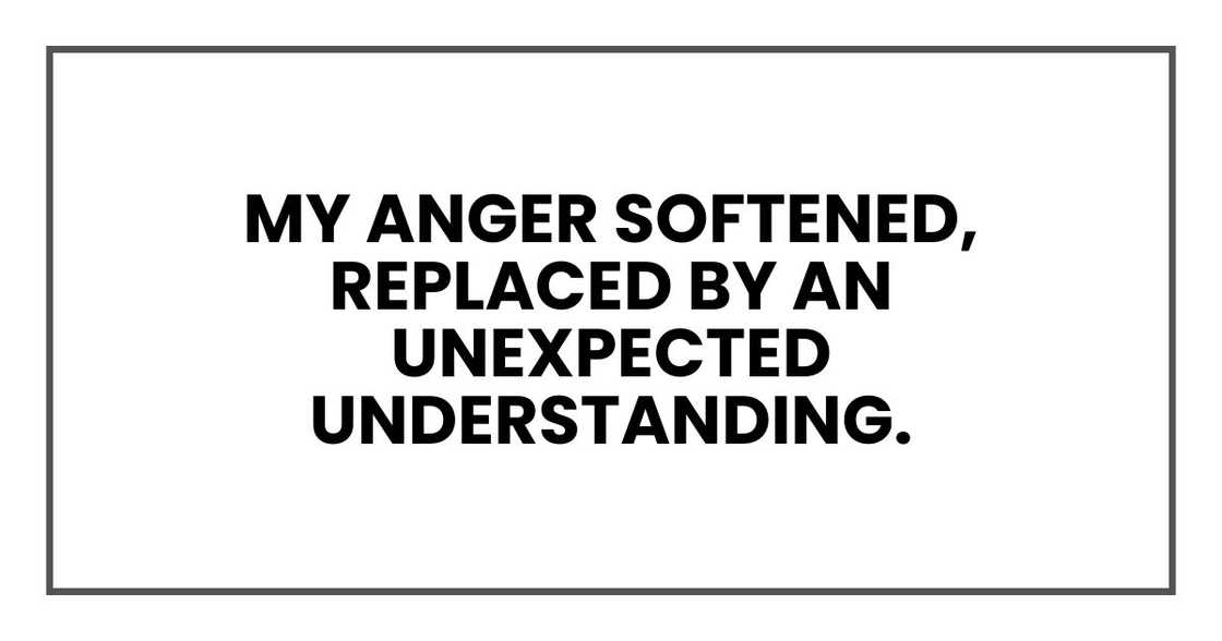 My anger softened, replaced by an unexpected understanding.