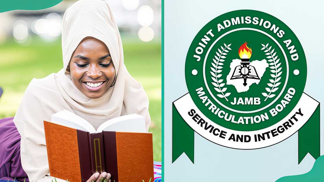 A student reading a book and JAMB logo