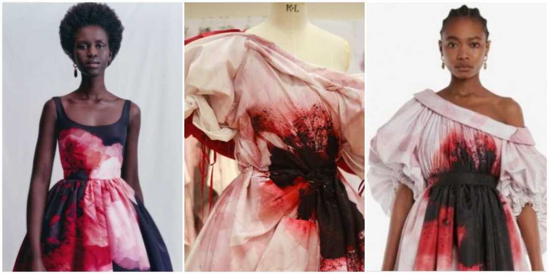 Photos of dresses by Alexander Mcqueen. Photos of dresses by Alexander Mcqueen.