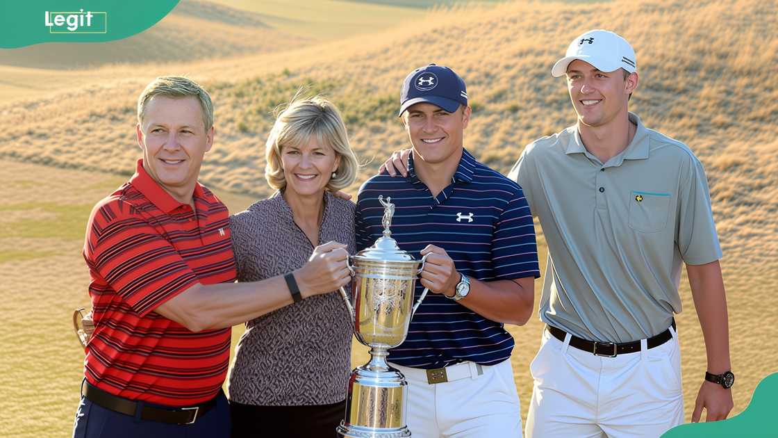 Jordan Spieth with his parents, Shawn Spieth and Chris Spieth, and brother Steven Spieth at Chambers Bay