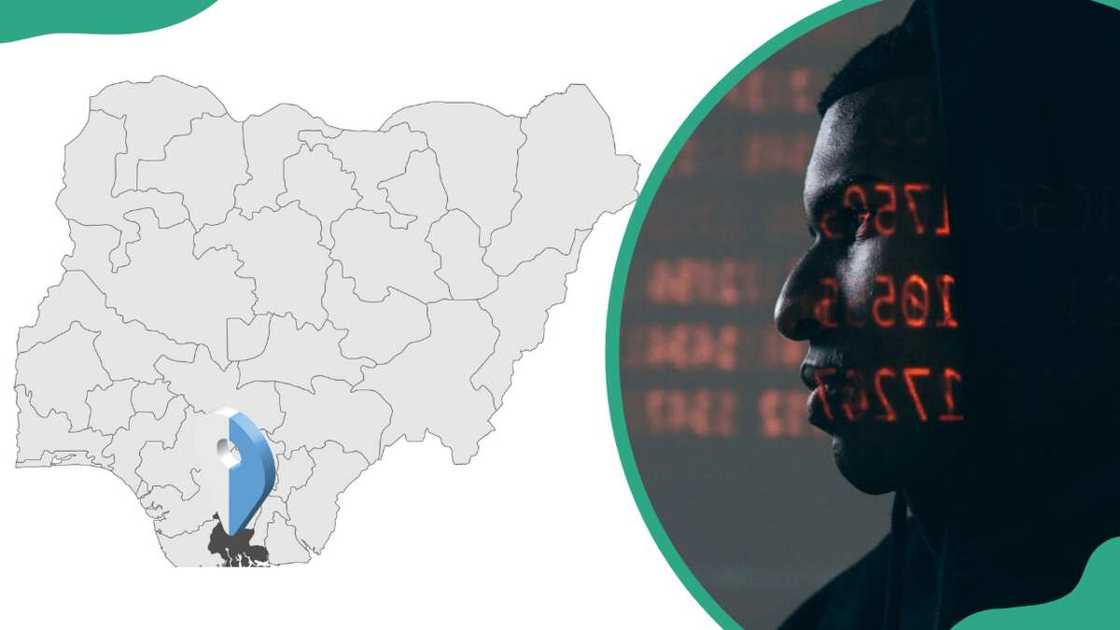 The Rivers State map and codes projected on the face of a person