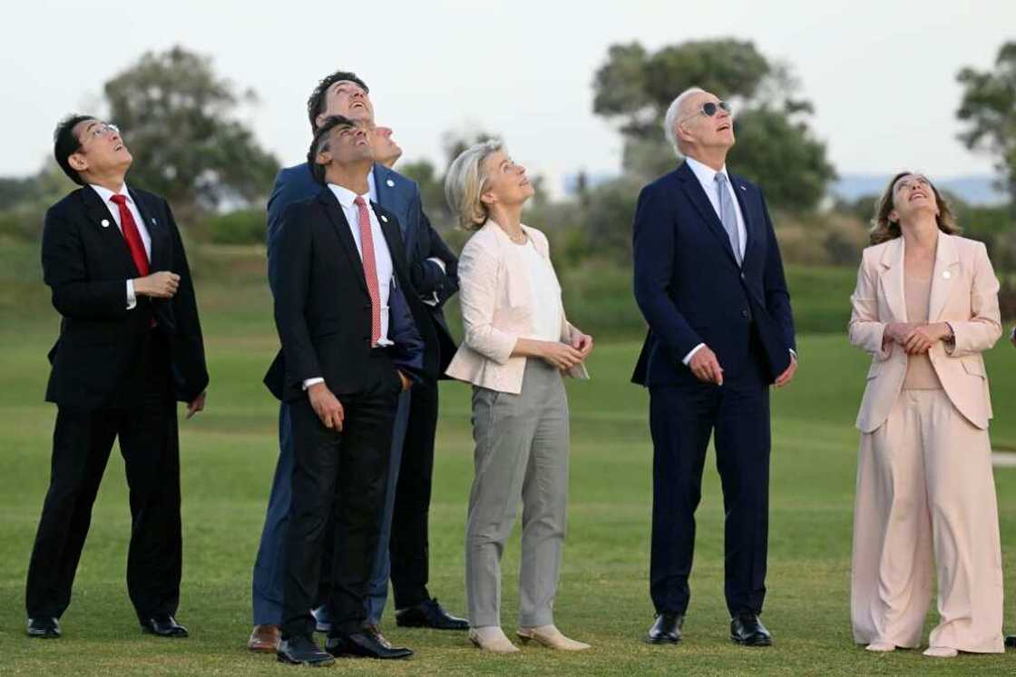 G7 leaders attend a skydiving demonstration at the San Domenico Golf Course in Savelletri, Italy G7 leaders attend a skydiving demonstration at the San Domenico Golf Course in Savelletri, Italy