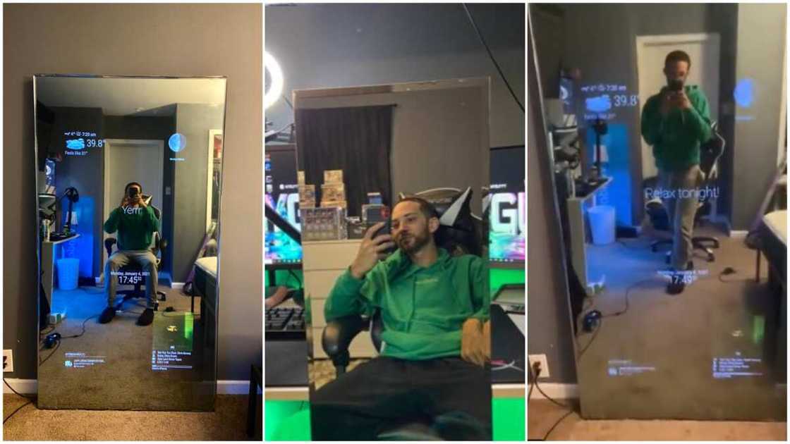 Brilliant man builds mirror in his room, it displays time and weather