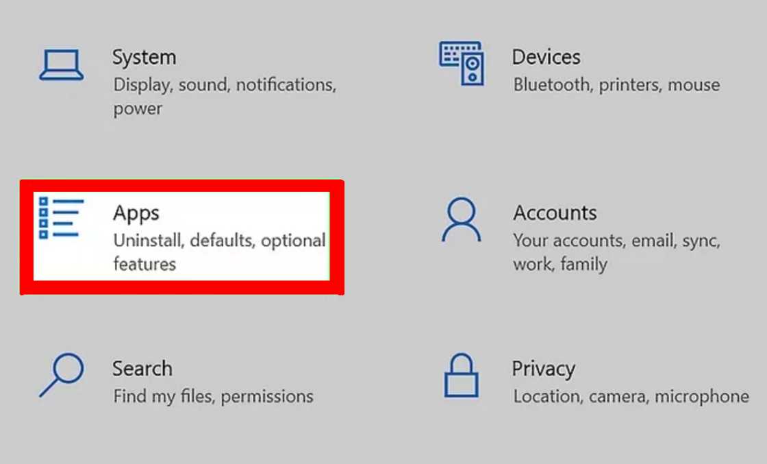 The 'Apps' settings in Windows. The 'Apps' settings in Windows.