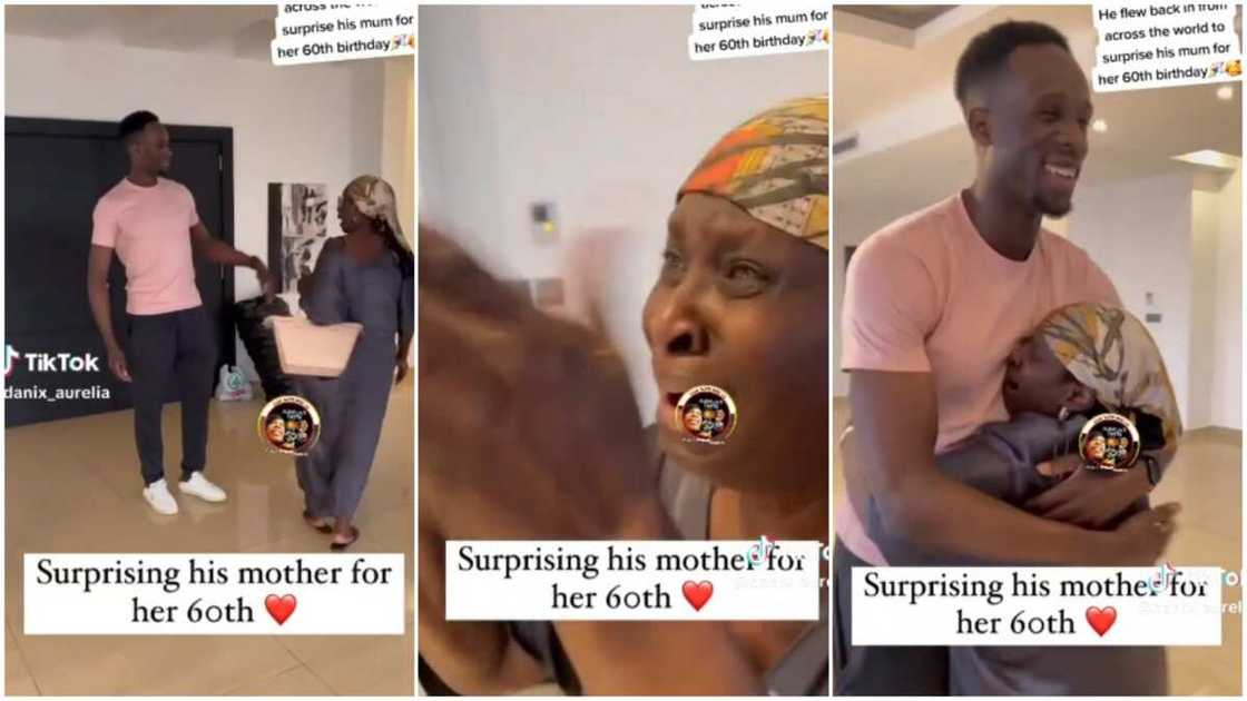 Mother overjoyed as her son pays her a surprise visit. Mother overjoyed as her son pays her a surprise visit.