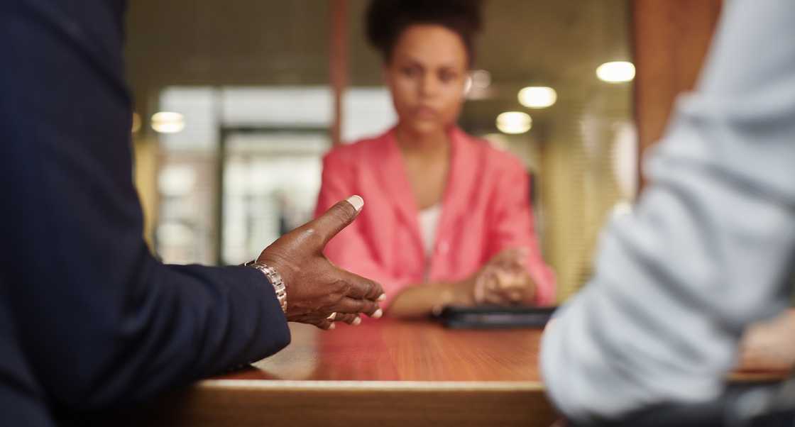 A woman in an interview A woman in an interview