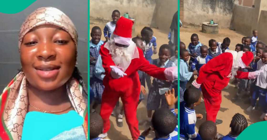 Lady rocks Father Christmas costume to her mother's school.