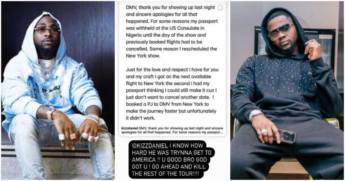 Davido defends Kizz Daniel after US show. Davido defends Kizz Daniel after US show.
