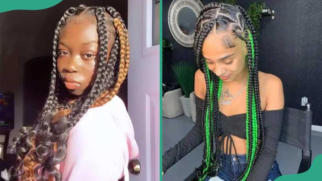 Peekaboo jumbo knotless braids with curled ends Peekaboo jumbo knotless braids with curled ends