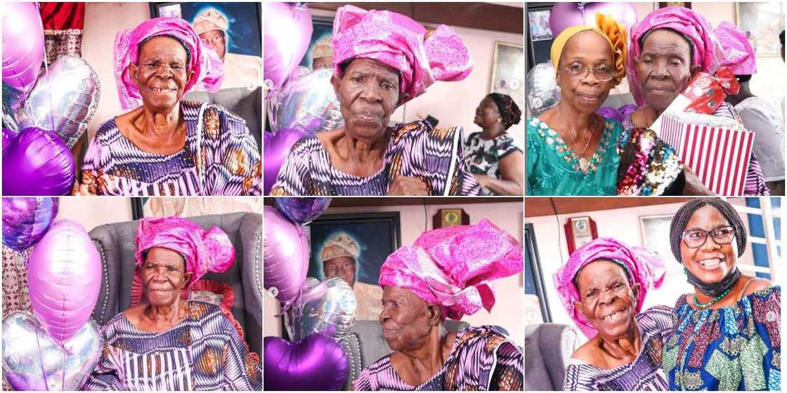 The grandmother was elated when her kids and grandkids surprised her on her 90th birthday