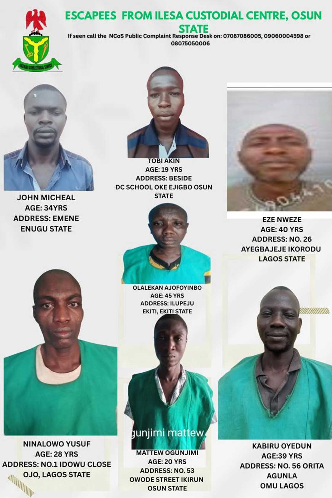 FG releases identities of inmates who escaped from Osun prison FG releases identities of inmates who escaped from Osun prison