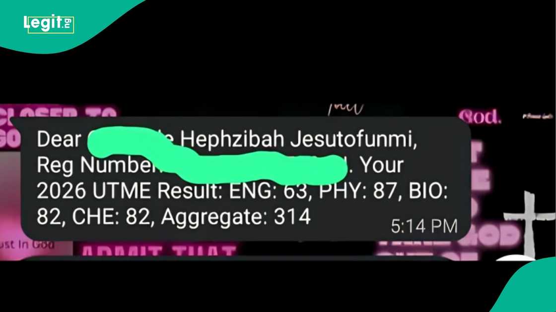 Lady posts JAMB 2026 result screenshot on TikTok after months of focused study, earning praise for discipline and high UTME score.