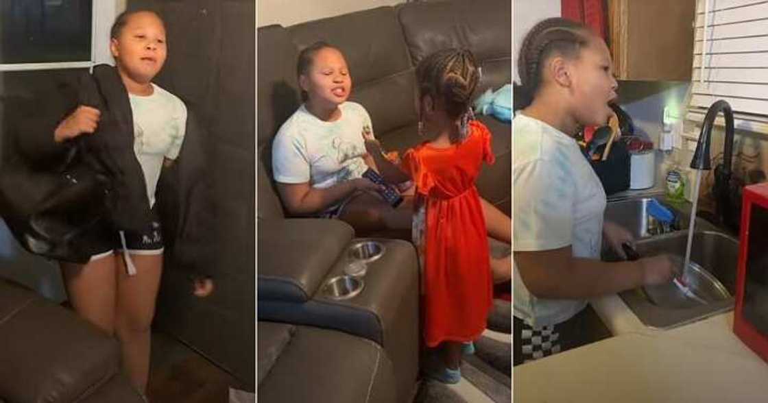 Little girl mimicks her mum Little girl mimicks her mum