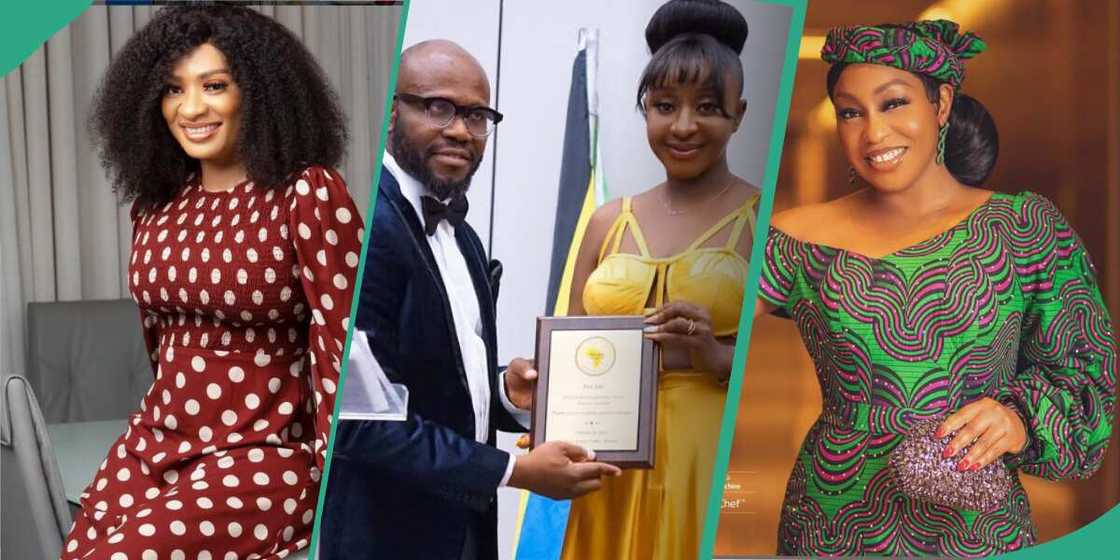 May Edochie smiling, Ini Edo bags award, Rita Dominic smiling