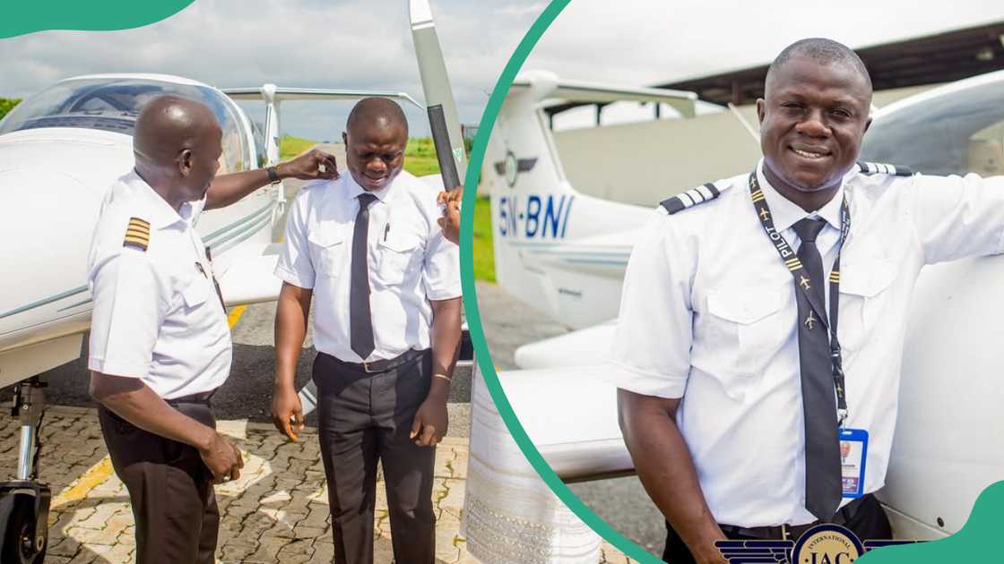 IAC pilots stand beside a plane IAC pilots stand beside a plane