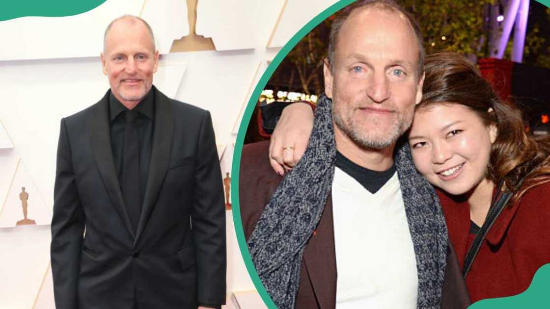 Woody Harrelson at the 94th Annual Academy Awards (L). Woody and Zoe Giordano in Los Angeles (R). Woody Harrelson at the 94th Annual Academy Awards (L). Woody and Zoe Giordano in Los Angeles (R).