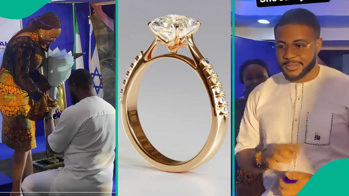 Video shows man proposing to his woman.