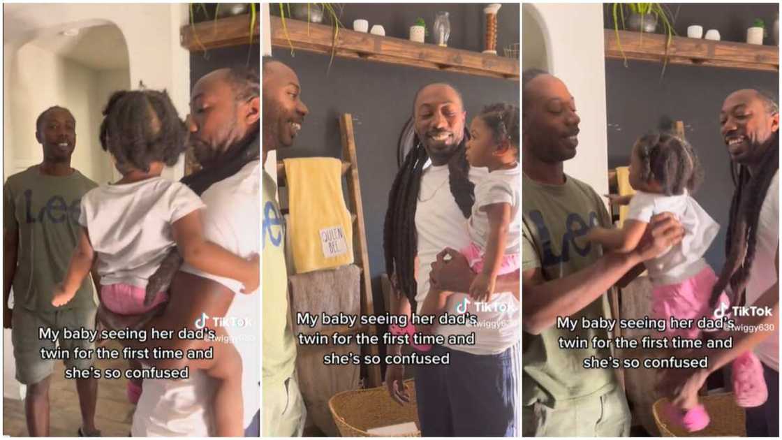 Twins and a baby/kid couldn't tell dad apart. Twins and a baby/kid couldn't tell dad apart.