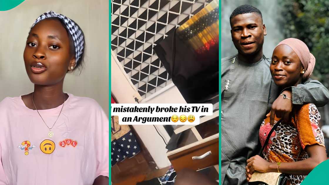 A lady shares her boyfriend's reaction after breaking his television. A lady shares her boyfriend's reaction after breaking his television.