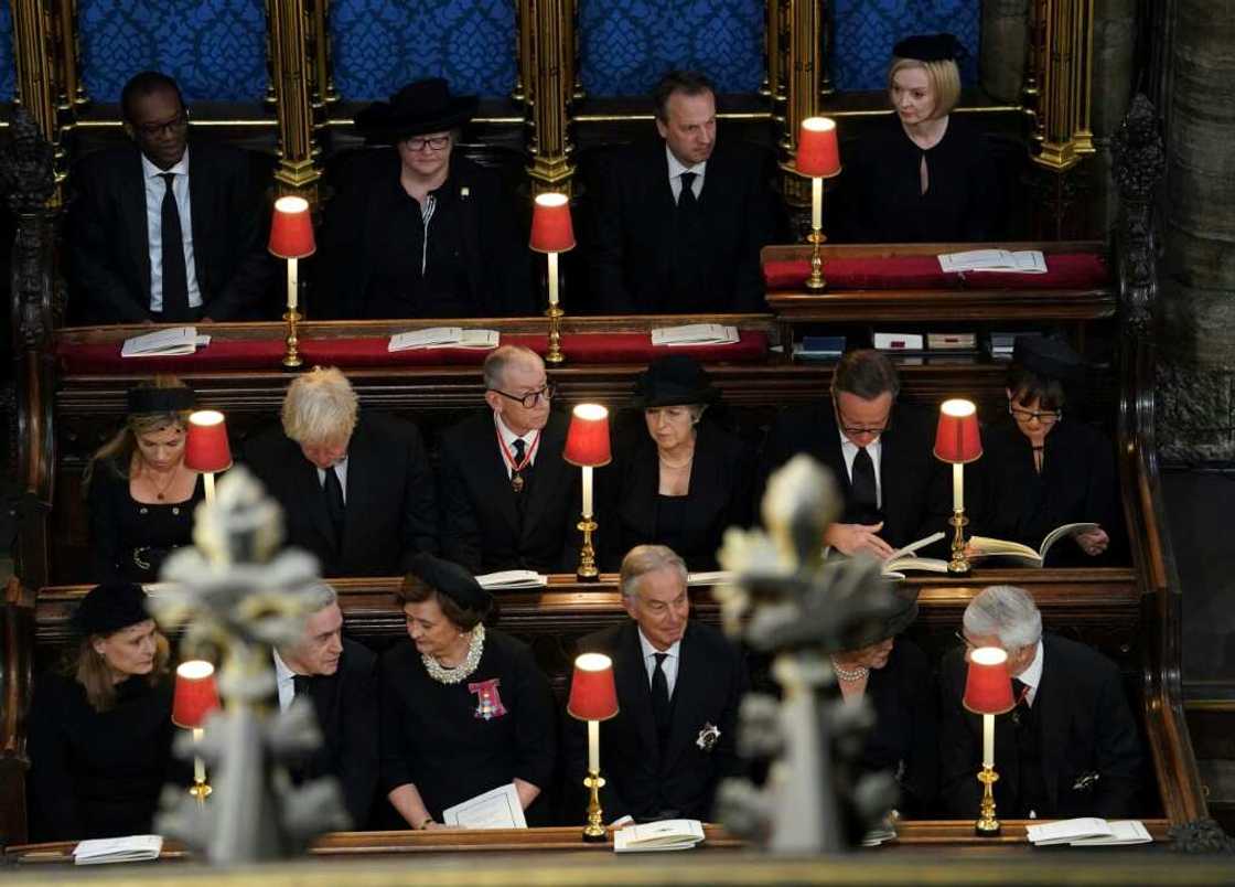 Liz Truss (top right) joined every living former prime minister at the queen's state funeral Monday