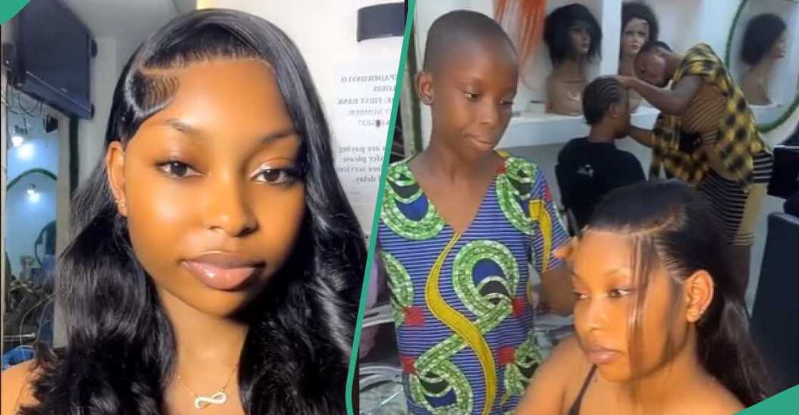 Young girl styles lady's frontal wig in Benin, Edo Young girl styles lady's frontal wig in Benin, Edo
