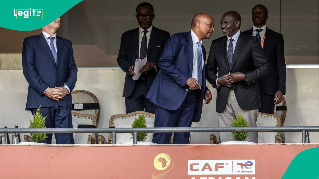 Gianni Infantino, Patrice Motsepe, William Ruto, Kasarani Stadium, Kenya. Gianni Infantino, Patrice Motsepe, William Ruto, Kasarani Stadium, Kenya.