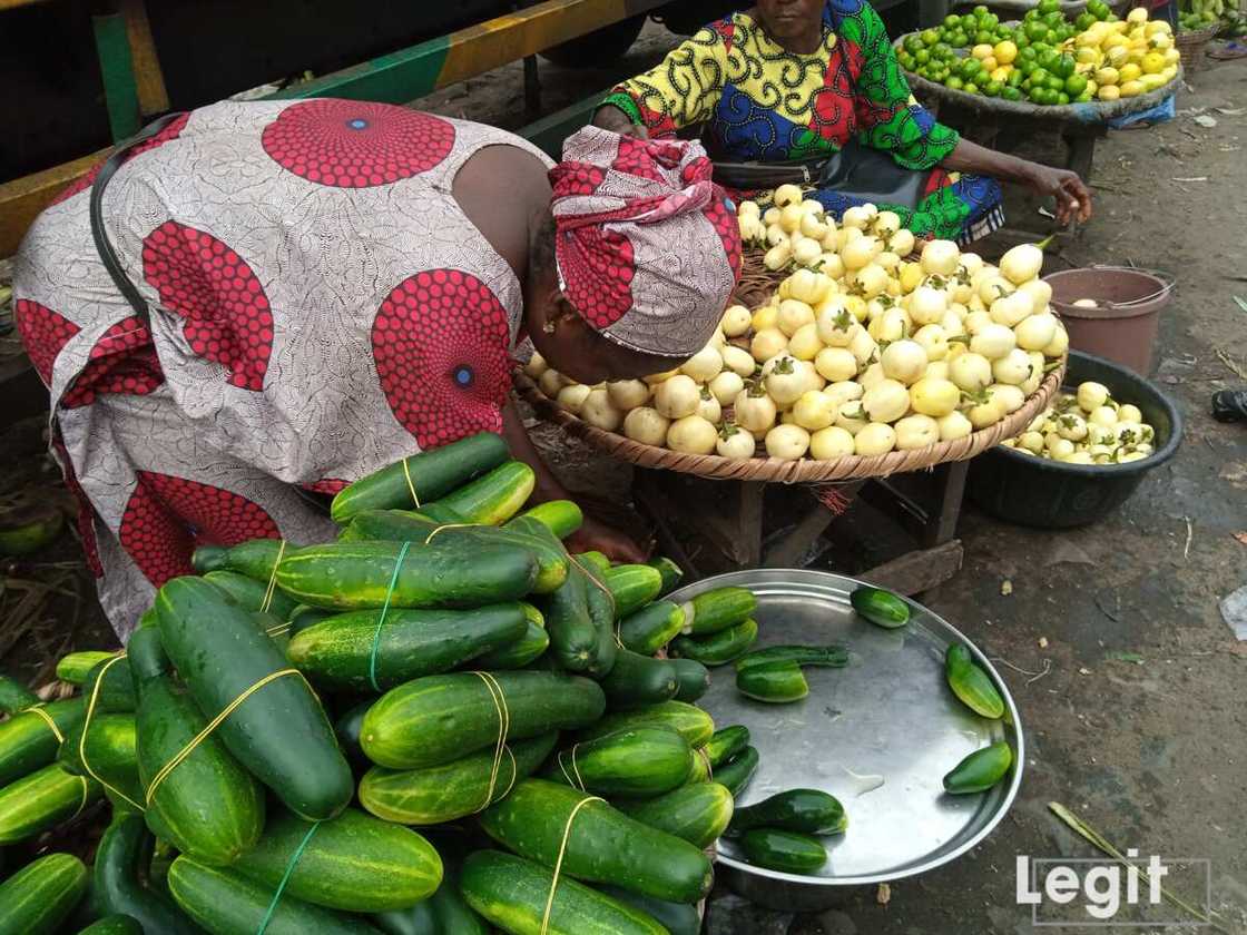 A cucumber and garden egg seller at Jakande market, Ketu, Lagos. Photo credit: Esther Odili