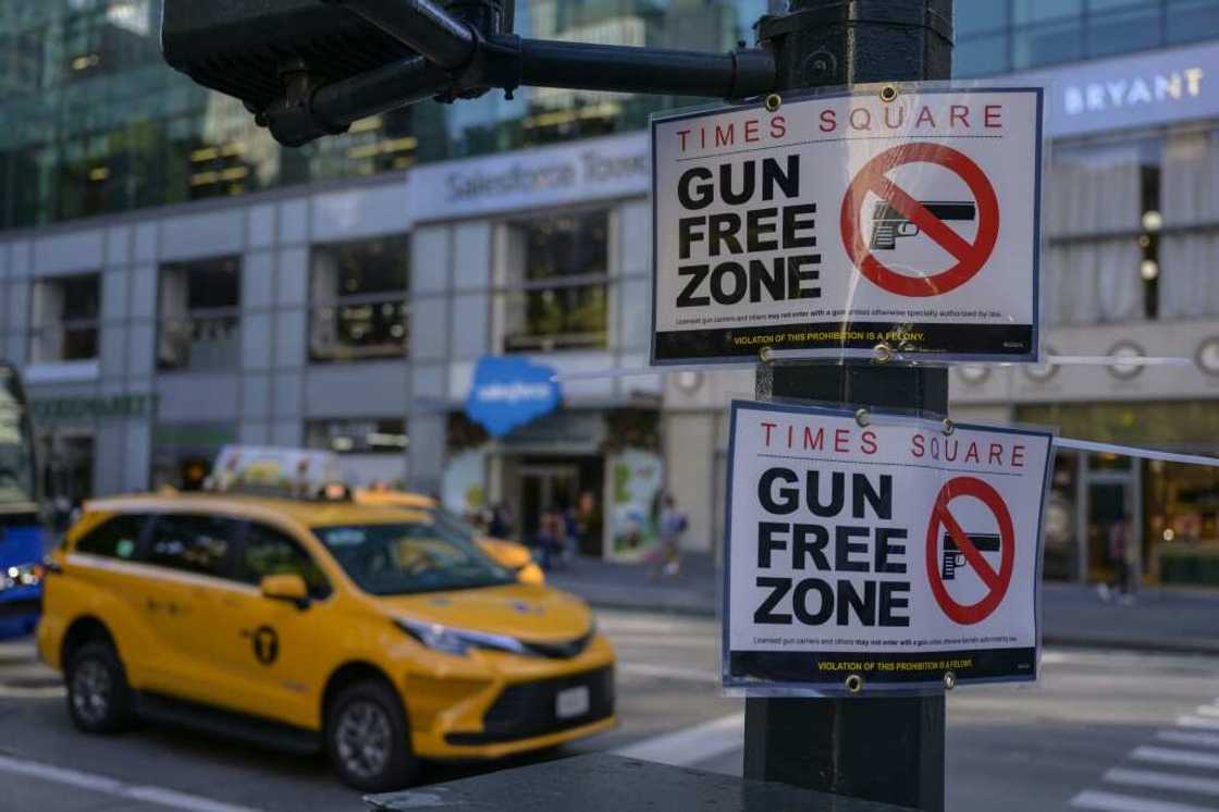 Times Square in New York City was declared a gun-free zone after the state implemented new restrictions on carrying firearms outside the home, but a judge has now blocked those restrictions Times Square in New York City was declared a gun-free zone after the state implemented new restrictions on carrying firearms outside the home, but a judge has now blocked those restrictions