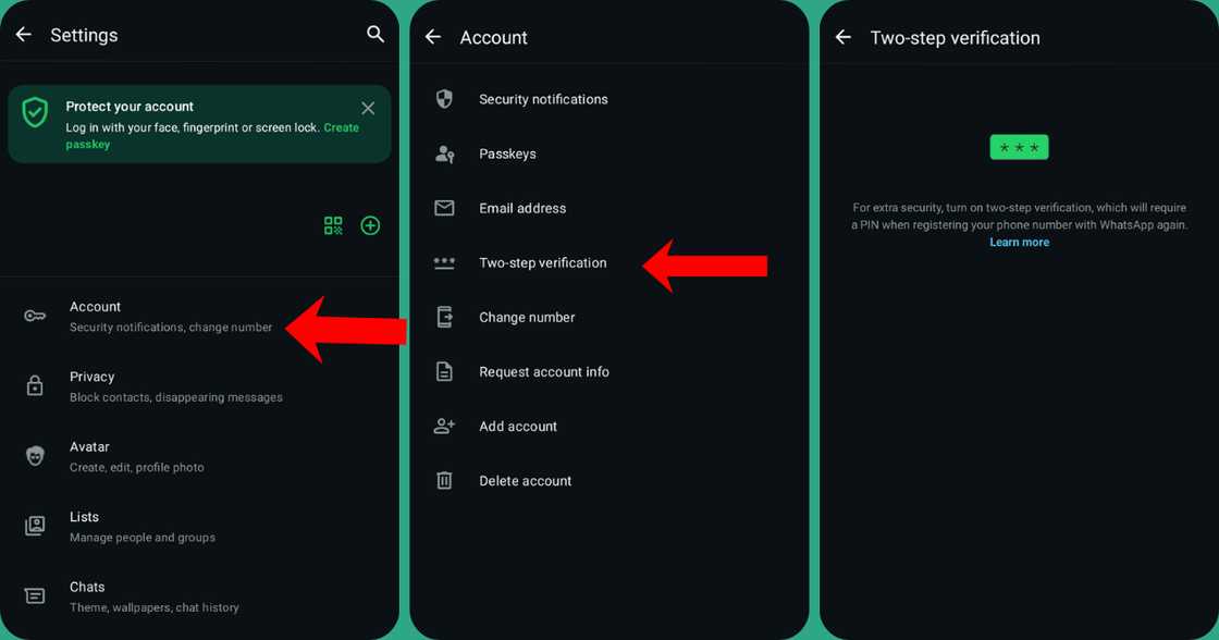 Steps of enabling two-step verification on your WhatsApp