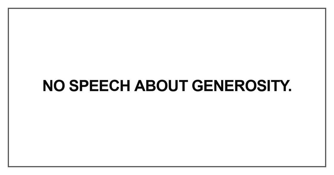 No speech about generosity