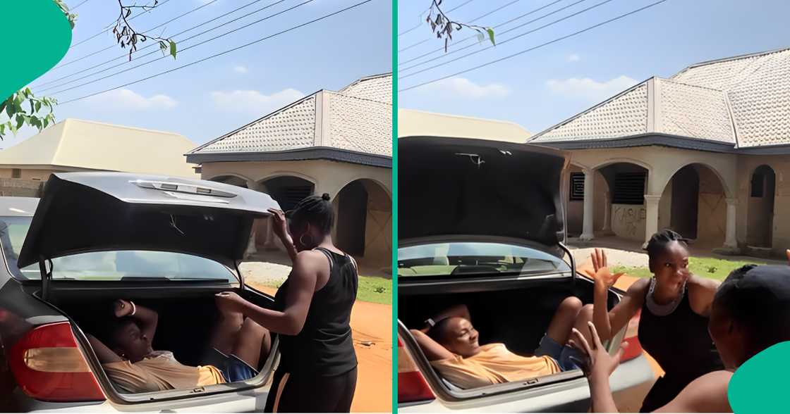 Family shocked as lady hides in car boot after returning from abroad Family shocked as lady hides in car boot after returning from abroad