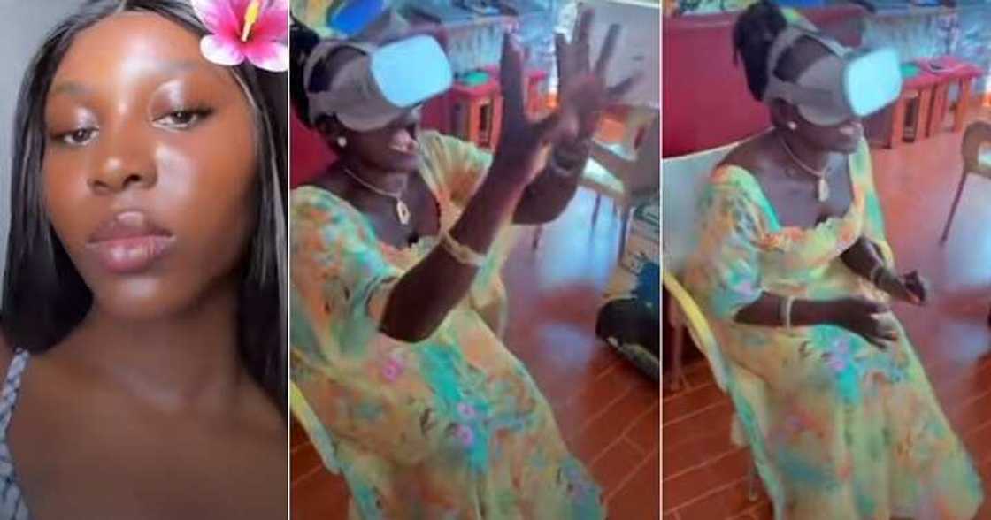 Woman screams as she plays 3D game Woman screams as she plays 3D game