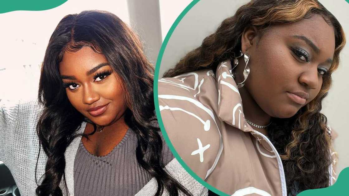 Genesis Denise Hale in a grey top (L). In silver earrings and chain (R). Genesis Denise Hale in a grey top (L). In silver earrings and chain (R).