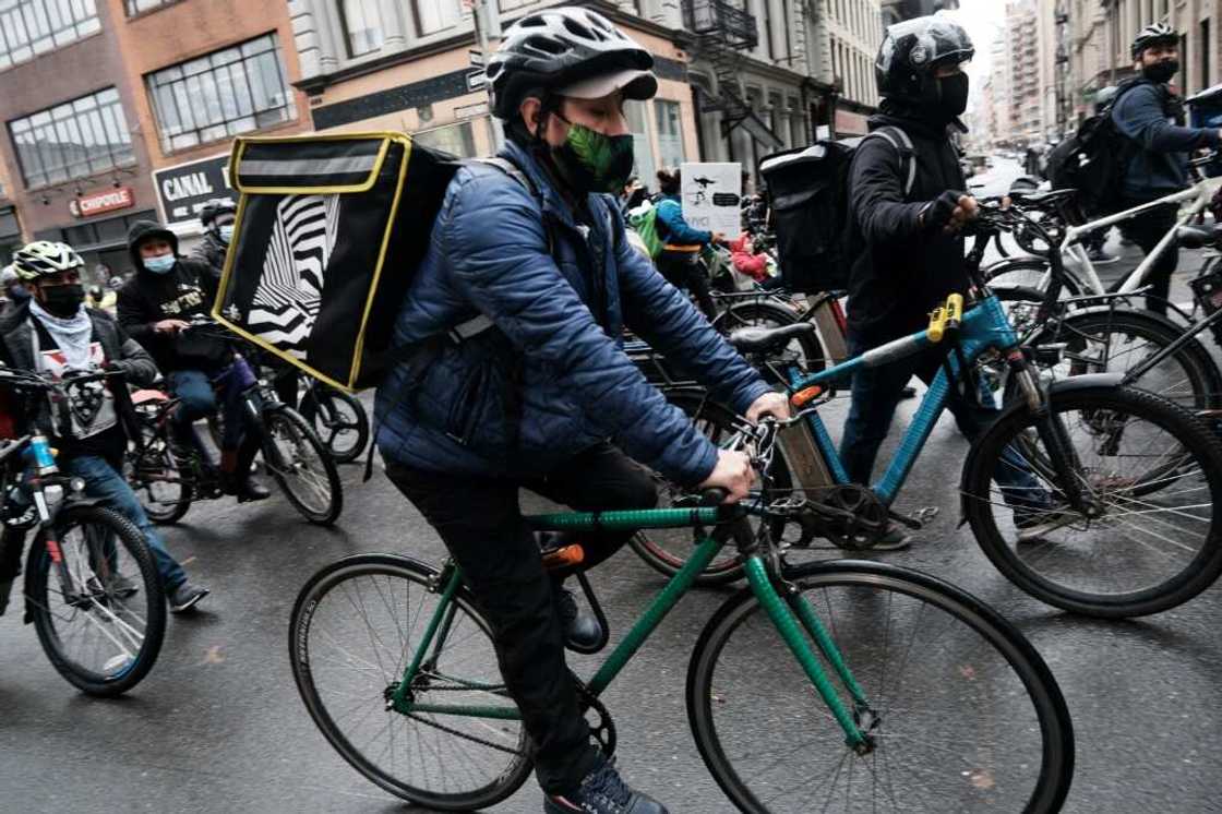 New York delivery couriers protest for better working conditions on April 21, 2021 New York delivery couriers protest for better working conditions on April 21, 2021